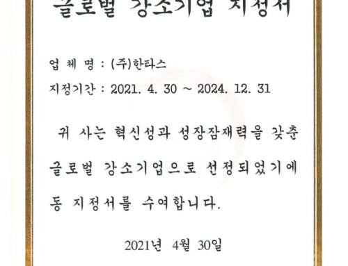 글로벌 강소기업 지정서